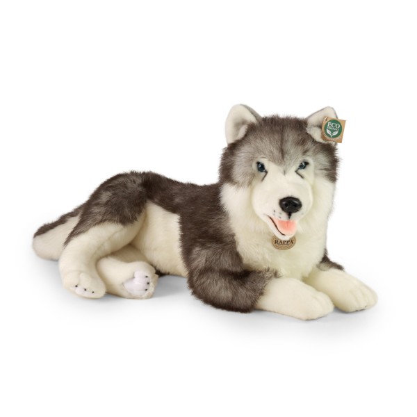 Kuscheltier Husky grau-weiß liegend 60 cm Hund