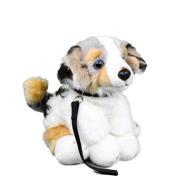 Kuscheltier Australian Shepherd + Leine sitzend 28 cm Plüschhund