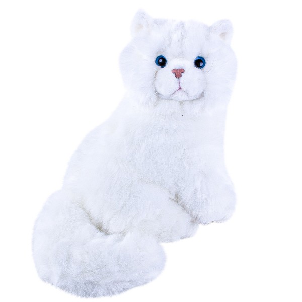 Kuscheltier Katze weiß langhaarige Perserkatze sitzend 26 cm