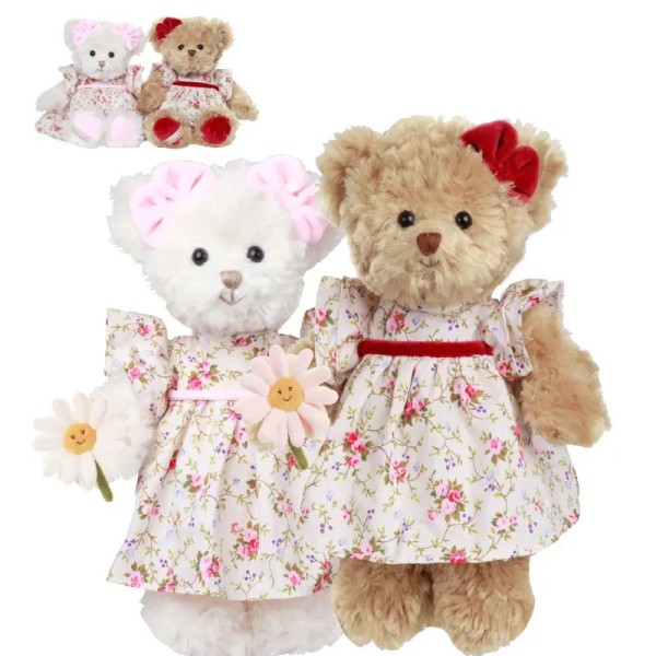 Bukowski Teddybär Elisa mit Blume weiß/rosa 25 cm