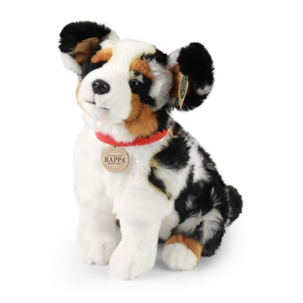 Australian Shepherd sitzend schwarz-weiß-braun 30 cm mit Halsband Kuscheltier