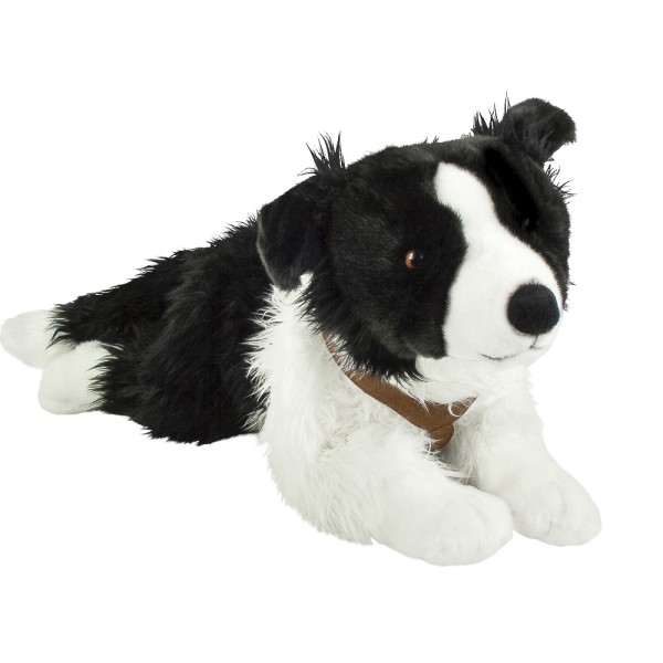 Border Collie schwarz weiß 62 cm Kuscheltier Hund mit Geschirr