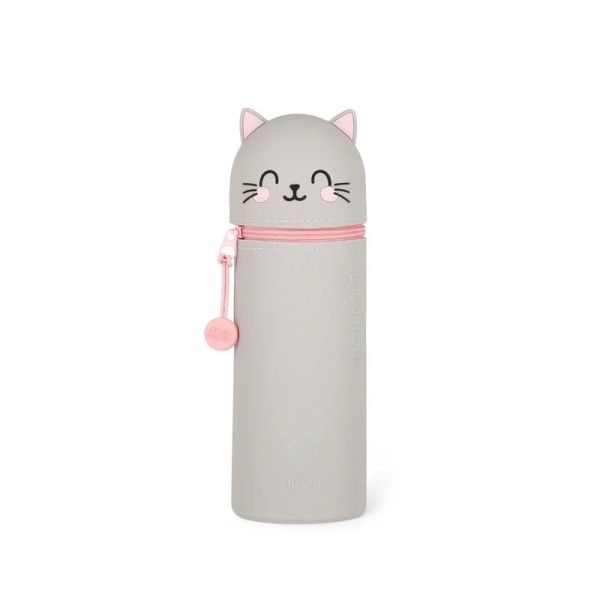 2-in-1 Federmäppchen aus Silikon Kawaii Kitty grau