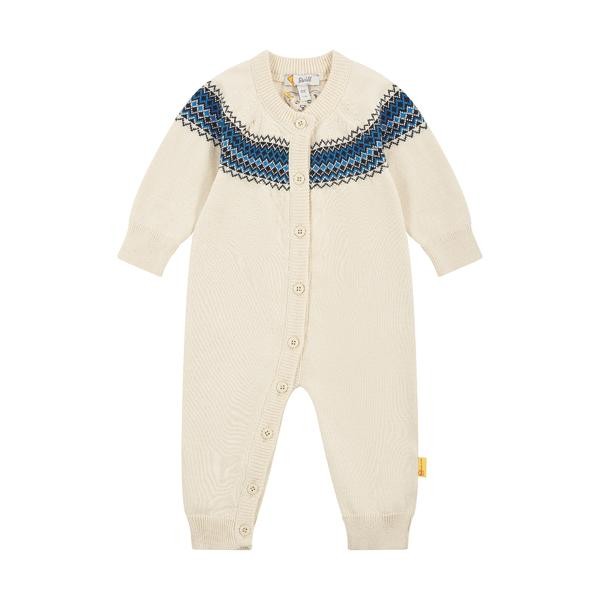 Steiff Strampler Strick creme/blau gemustert