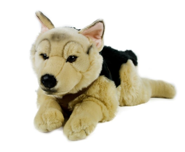 Kuscheltier Schäferhund 62 cm liegend beige/schwarz